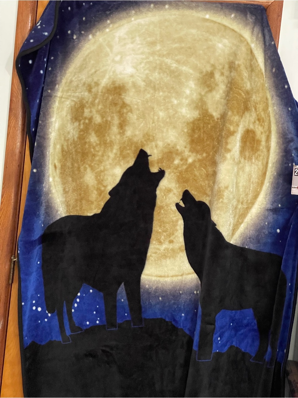 Moonlit Wolves Plush Throw Blanket - Black & Blue